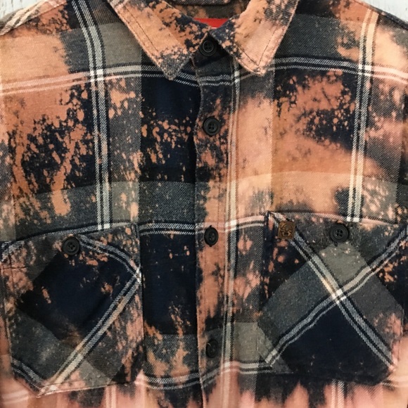 UpCycle Bleached Dyed Cropped Flannel Reworked Grunge Punk - Picture 3 of 7